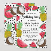 Invitation Artsy Moderne Fruit Pois Aquarelle Anniversaire (Devant / Derrière)