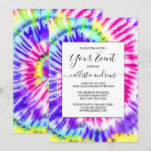 Invitation Artsy Neon Rainbow Tie Dye Motif d'aquarelle (Devant / Derrière)