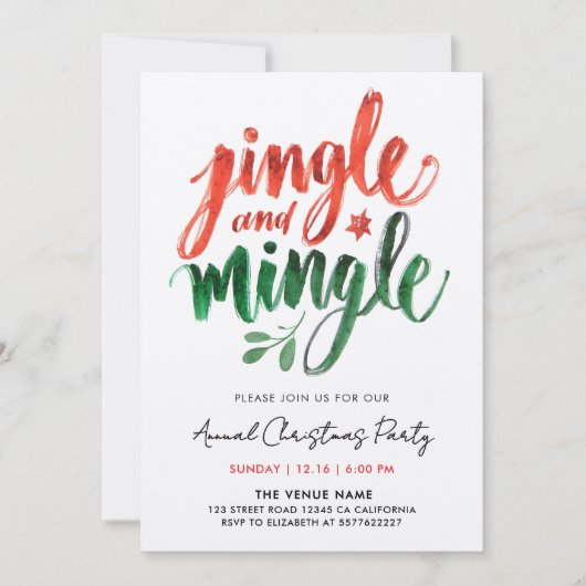 Invitation Artsy Rouge Et Vert Brosse De Noël Calligraphie (Devant)