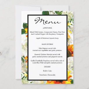 Invitation Artsy Sunflower Floral Menu - Blanc