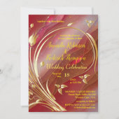 Invitation Arty abstrait Or fleur Magenta 2023 couleur (Devant)