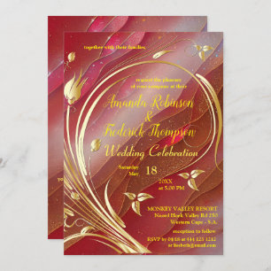 Invitation Arty abstrait Or fleur Magenta 2023 couleur