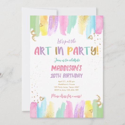 Invitation Arty in Party Brosses Artisanat Peinture Fille Ann (Devant)