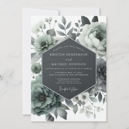 Invitation Ash Green Moody Bloom Wedding (Devant)