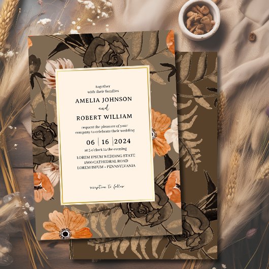 Invitation Ash Terracotta Watercolor Floral Fall Wedding