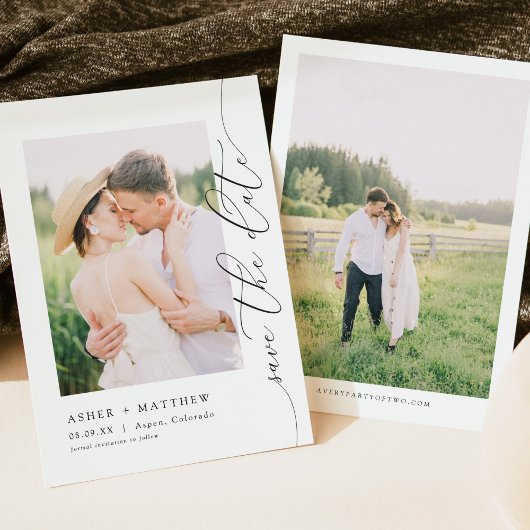 Invitation ASHER Elegant Calligraphy Photo Enregistrer la dat