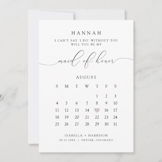 Invitation ASHER Modern Script Calendar Maid Honor Propositio (Devant)