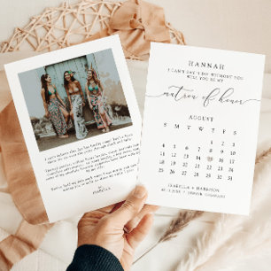 Invitation ASHER Modern Script Calendar Matron Honor Proposit