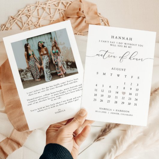 Invitation ASHER Modern Script Calendar Matron Honor Proposit