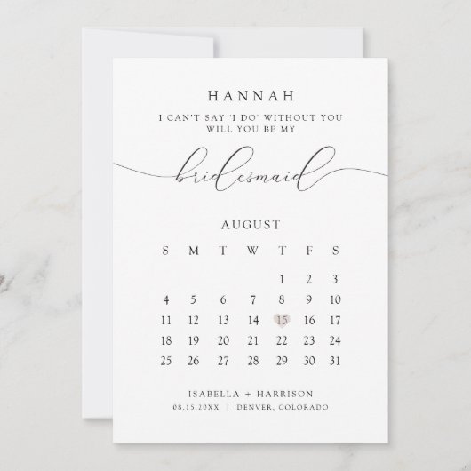 Invitation ASHER Modern Script Calendrier Bridesmaid Proposit (Devant)