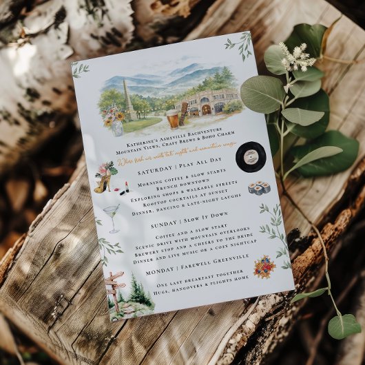 Invitation Asheville NC Bachelorette Weekend Itinerary