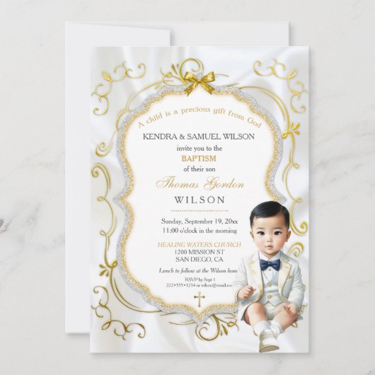 Invitation Asiatique Baby Boy Baptism Communion Christening (Devant)