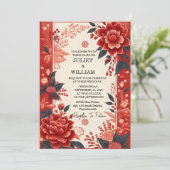 Invitation Asiatique Moderne Floral Chinois Bilingue Mariage (Debout devant)