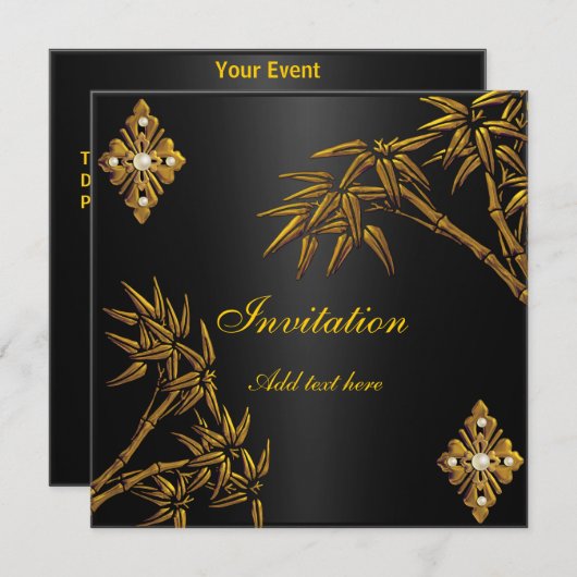 Invitation Asiatique Or et Noir (Devant / Derrière)