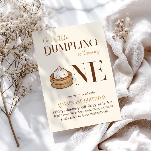 Invitation Asiatique Petit Dumpling Kawaii premier anniversai