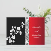 Invitation Asiatique Rouge Noir Floral Argent Blanc Anniversa (Debout devant)