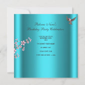 Invitation Asiatique Turquoise rose Fleur Anniversaire (Dos)