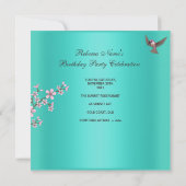 Invitation Asiatique Turquoise rose Fleur Anniversaire (Dos)