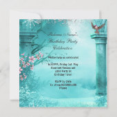 Invitation Asiatique Turquoise rose Fleur Anniversaire Fête O (Dos)