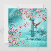Invitation Asiatique Turquoise rose Fleur Anniversaire Fête O (Devant)