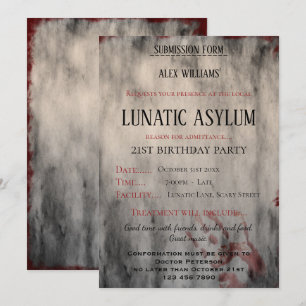 Invitation Asile lunatique fête d'anniversaire