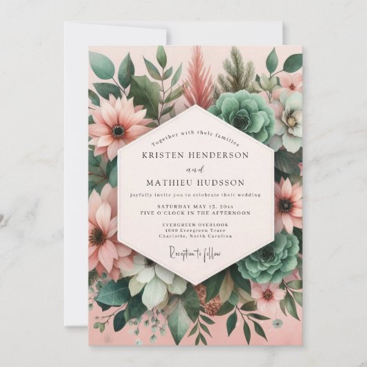 Invitation Assemblage Botanique Mariage Rose (Devant)