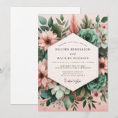Invitation Assemblage Botanique Mariage Rose (Devant / Derrière)