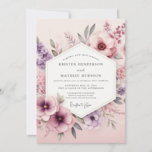 Invitation Assemblage Floral Rose Poussiéreux Mariage (Devant)