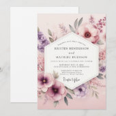 Invitation Assemblage Floral Rose Poussiéreux Mariage (Devant / Derrière)