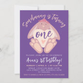 Invitation Assez 1 Anniversaire mignonne Bunny Purple Party (Devant)