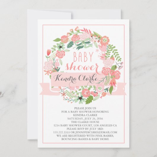 INVITATION ASSEZ FLORALE DE BABY SHOWER DE LA (Devant)