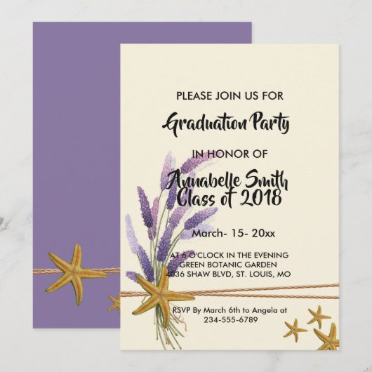 Invitation Assez simple étoile de mer Graduation (Devant / Derrière)