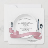 Invitation Assiette blanche avec vaisselle de fête et bannièr (Devant)