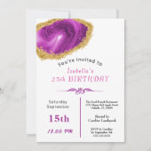 Invitation Assiette rose chic or doré pour anniversaire (Devant)