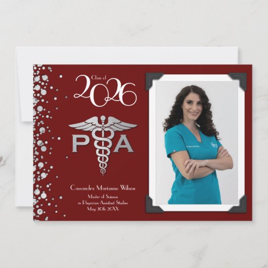 Invitation Assistant de médecin PA Diplômé Marron Argent (Devant)