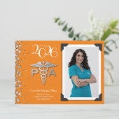 Invitation Assistant de médecin PA Diplômé Orange Argent (Debout devant)