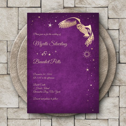 Invitation Assistant Étoiles de hibou Mariage magique violet