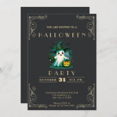 Invitation Assistant Fantôme noir et or Chalkboard Halloween (Devant / Derrière)