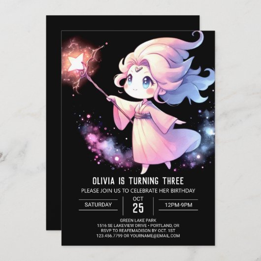 Invitation Assistant Magie Enfants Anniversaire (Devant / Derrière)