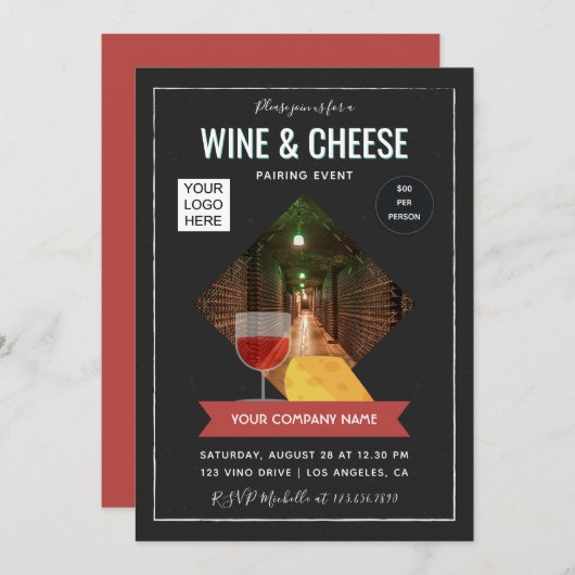 Invitation Association de vin et fromage ajouter photo et log (Devant / Derrière)