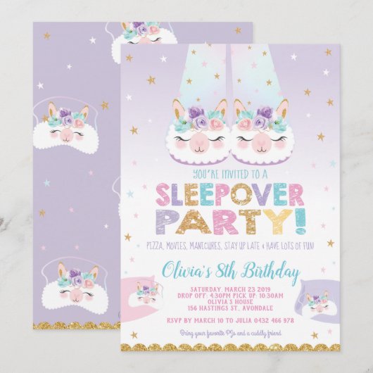 Invitation Assoupissement mignon de filles de fête (Devant / Derrière)