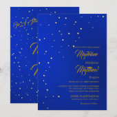 Invitation Astral Gold Stars Blue Starry Mariage du soir (Devant / Derrière)
