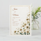Invitation Astrantia blanche mariage doré Gold Gilded (Debout devant)