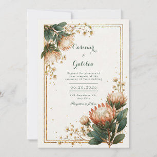 Invitation Astrantia ivoire feuille d'or mariage