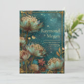 Invitation Astrantia Teal Glow Emerald Céleste Mariage (Debout devant)