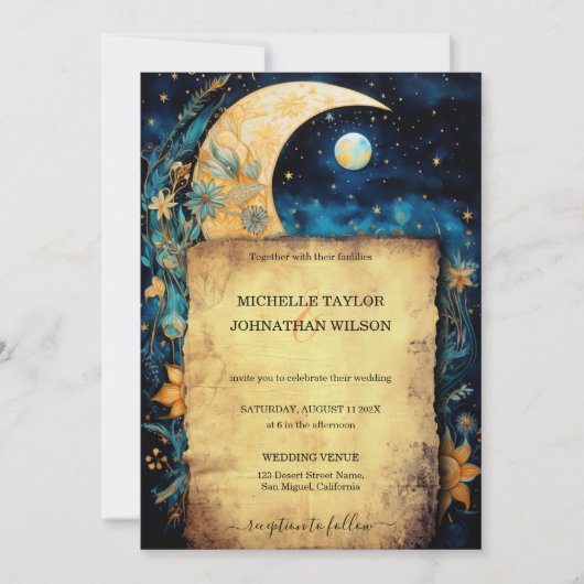 Invitation Astro céleste magique étoiles d'or cosmique Lune (Devant)