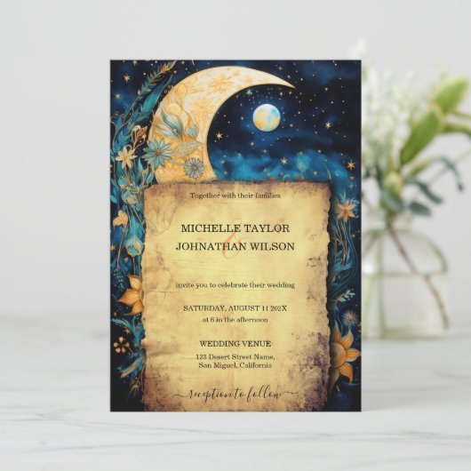 Invitation Astro céleste magique étoiles d'or cosmique Lune (Debout devant)