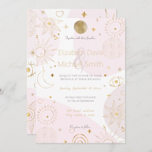 Invitation Astrologie Boho Or Modèle Céleste (Devant / Derrière)