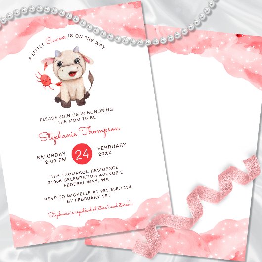 Invitation Astrologie du cancer céleste Baby shower rouge