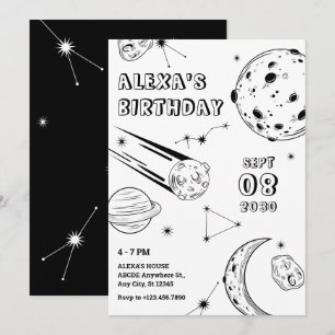 Invitation Astrologie lune anniversaire noir et blanc 
